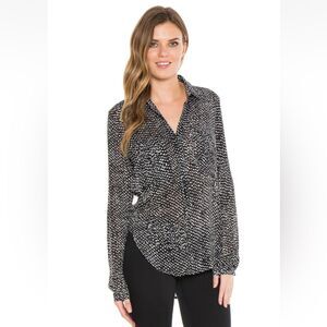 Anthropologie Cloth & Stone Speckled Print Black and White Button Down Shirt M